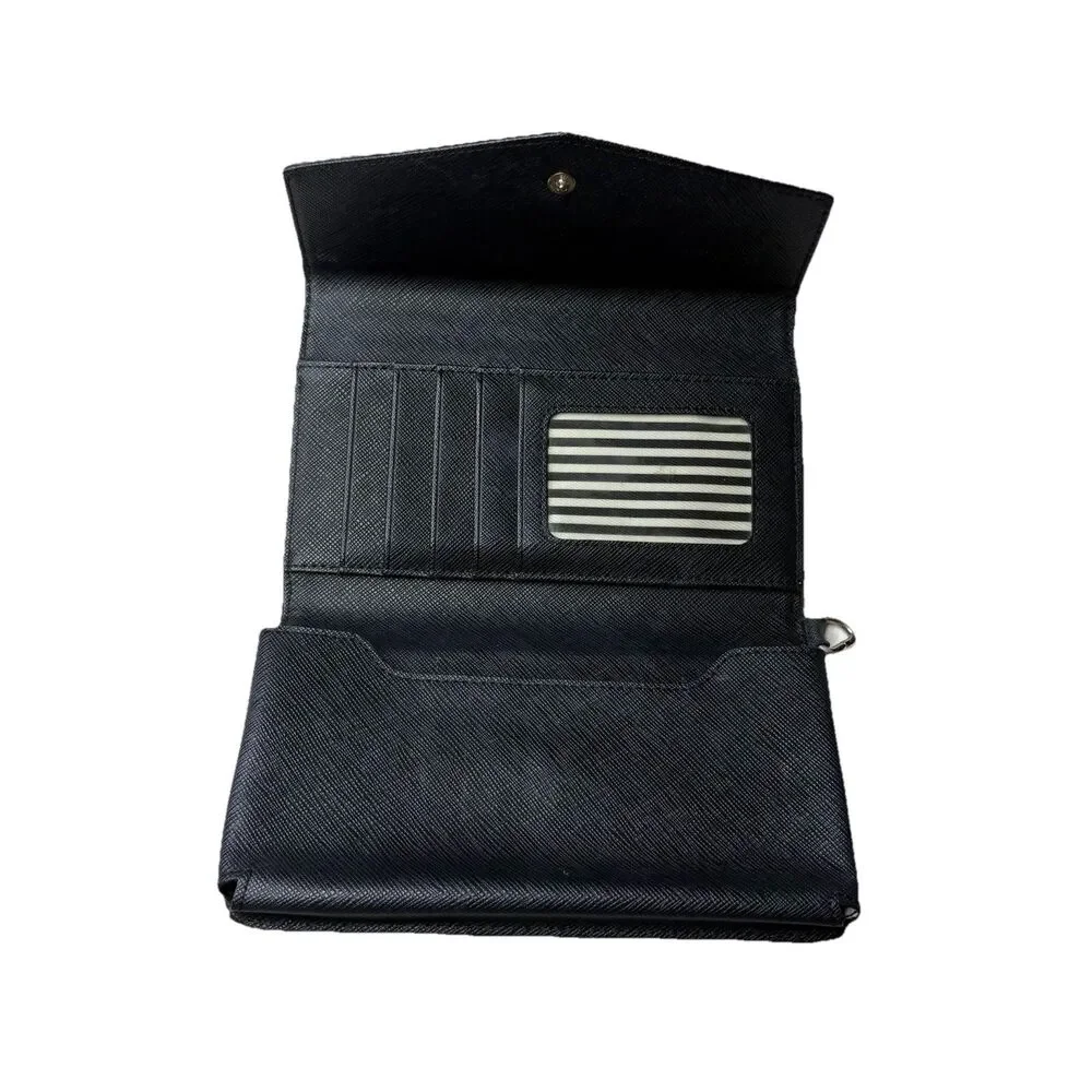 Kate Spade Deep Trifold Wallet / Wristlet Black Leather With Phone Holder